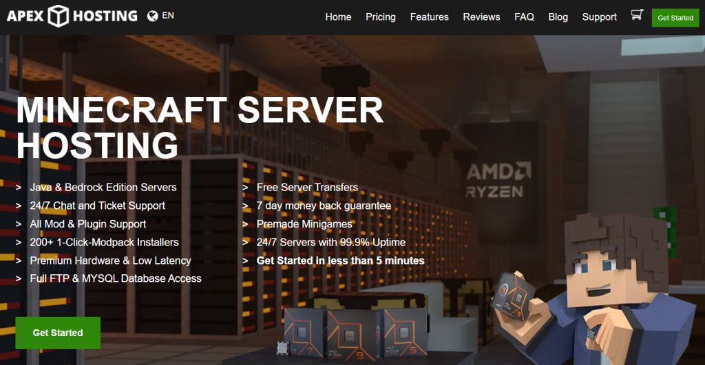 Apex Hosting game server hosting landing page