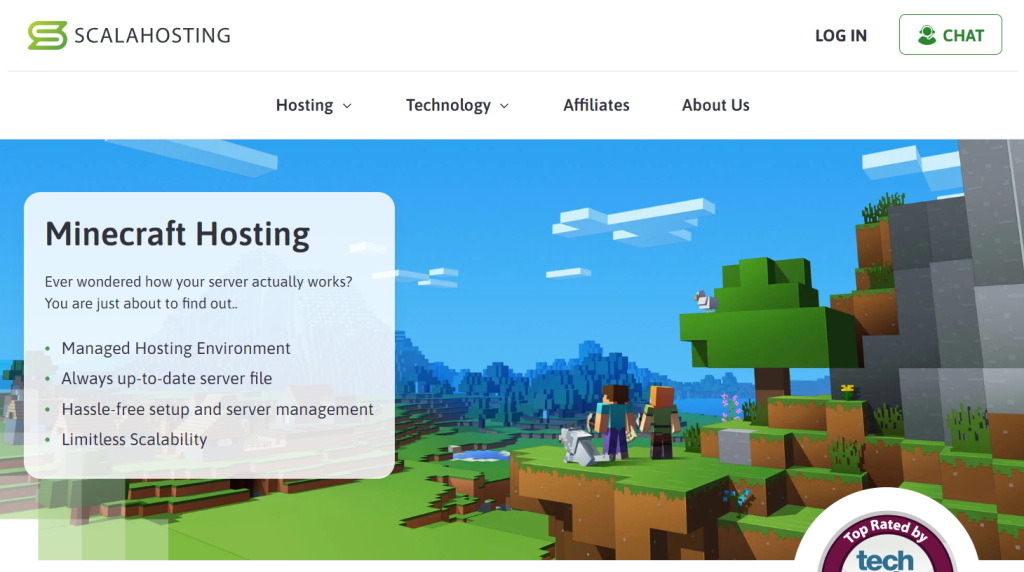 ScalaHosting Minecraft game server hosting landing page