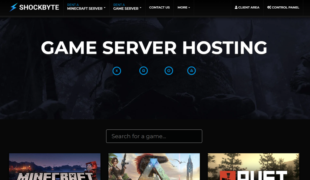 Shockbyte game server hosting landing page