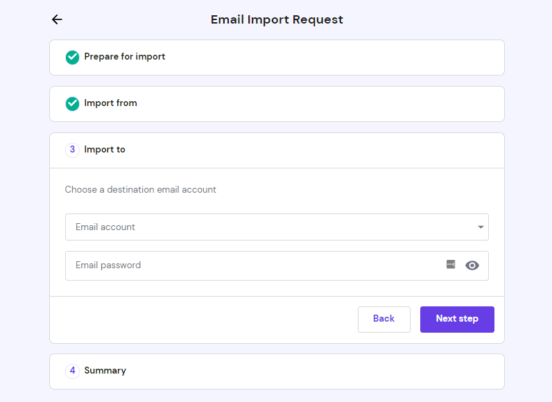 Email import request third step
