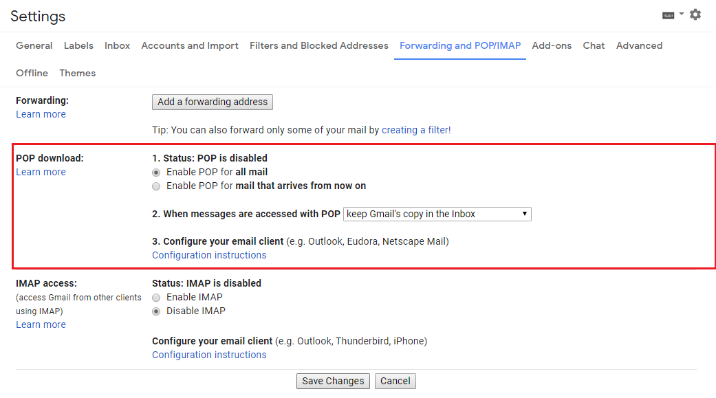 Tweaking POP download settings in Gmail