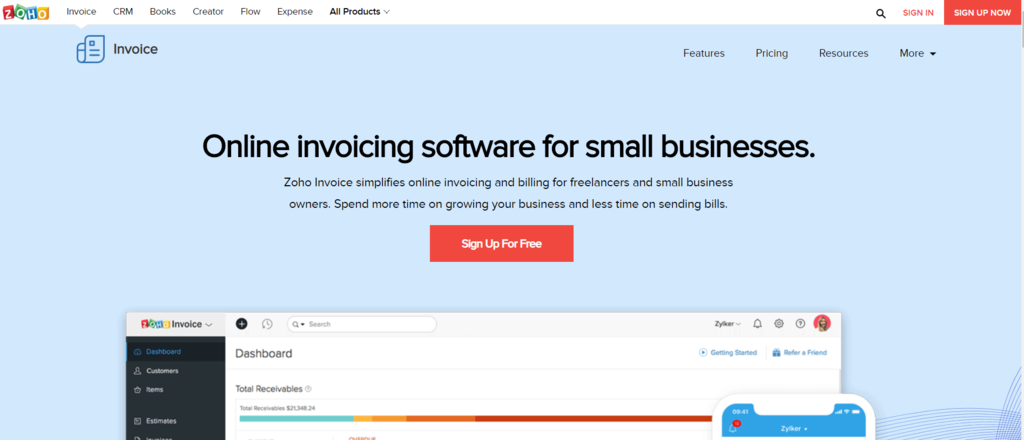 Creating online invoice is easier than ever with Zoho.