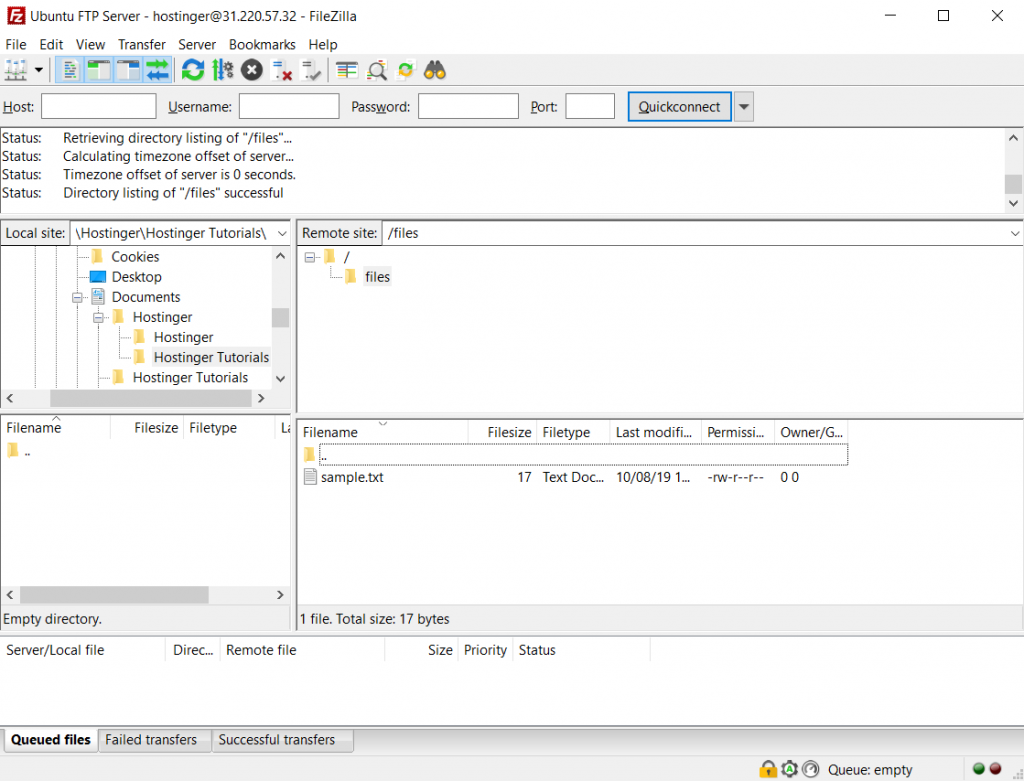 Test file on Ubuntu FileZilla client