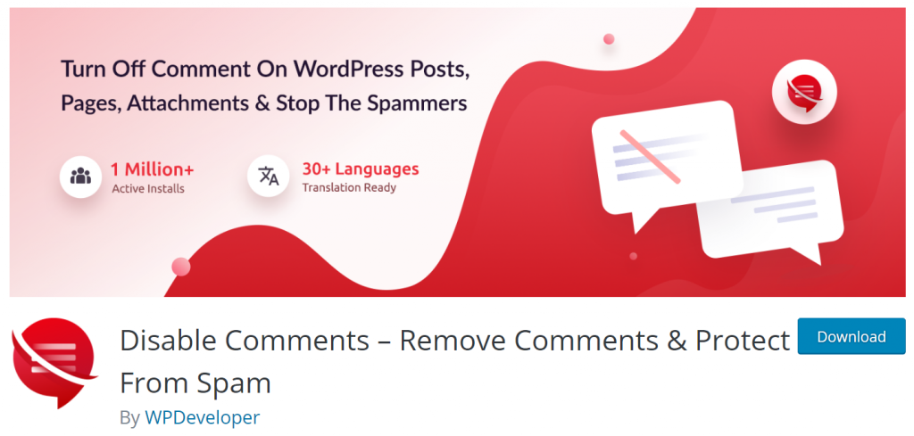 Disable Comments WordPress plugin banner