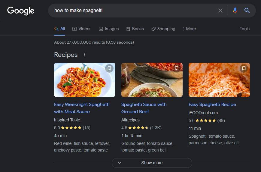 Recipes rich results on Google Search
