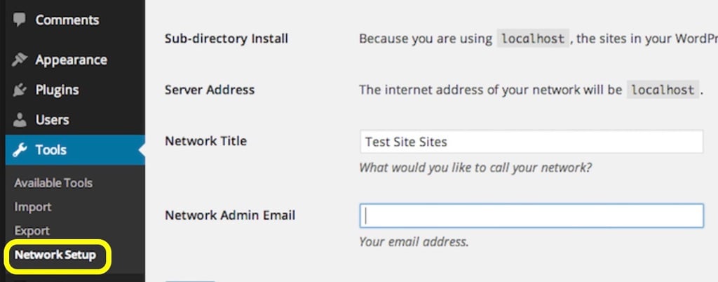 WordPress Tools Network Setup Option