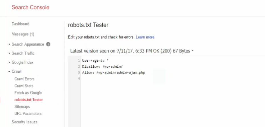 The Search Console tester feature.