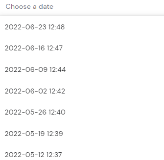 Choosing a website backup date inside the Backups menu on Hostinger.