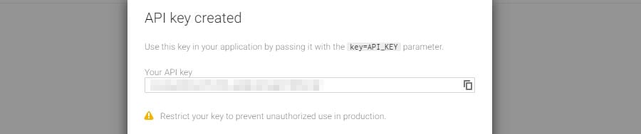 An example of a Google API key.