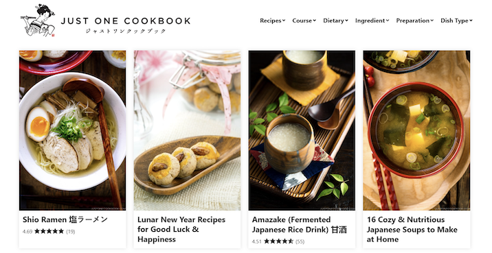 Just One Cookbook's homepage
