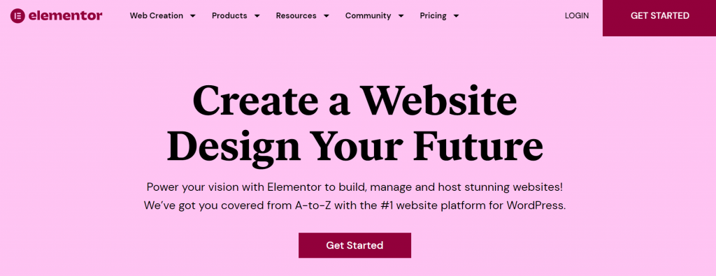 The homepage of Elementor, a page builder plugin.