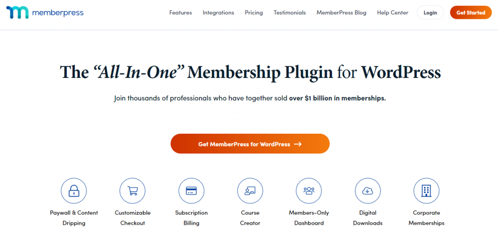 The homepage of the MemberPress WordPress plugin