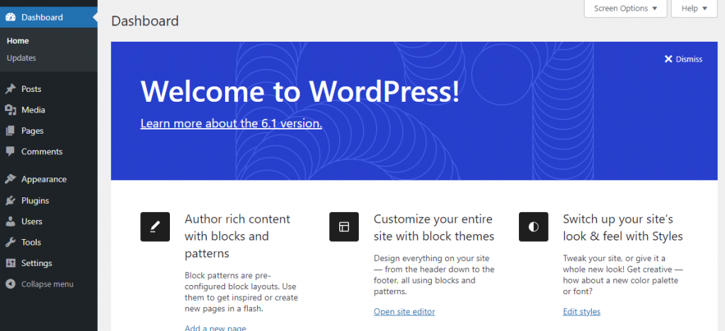 WordPress.org admin dashboard
