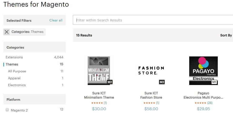 Some of Magento's available themes.