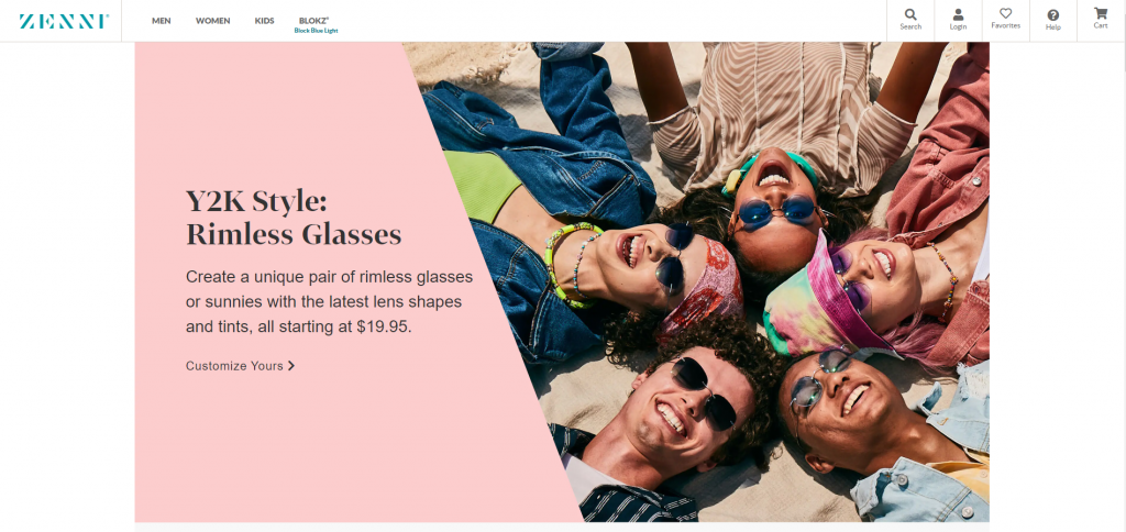 Homepage of the online store Zenni Optical
