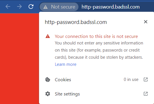 "Not secure" warning on Google Chrome
