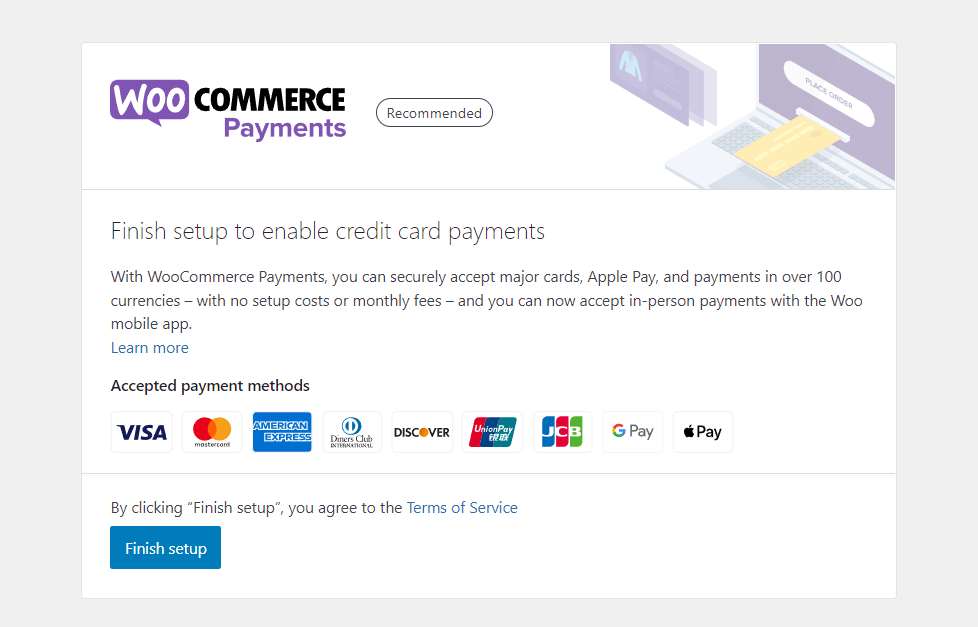WooCommerce Payments finish setup page
