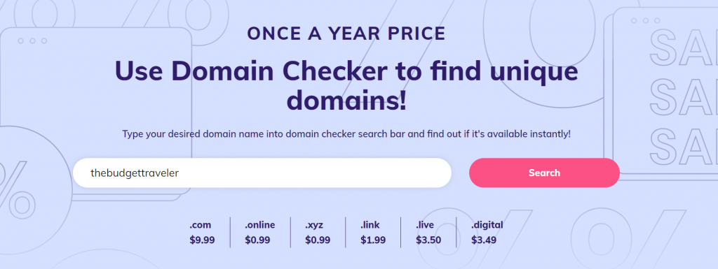 Hostinger domain checker tool page