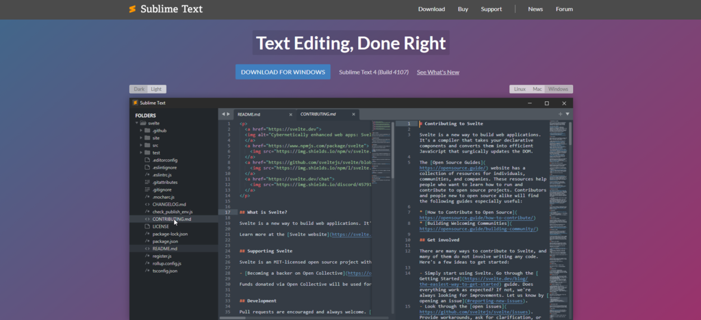 Screenshot of the Sublime Text website