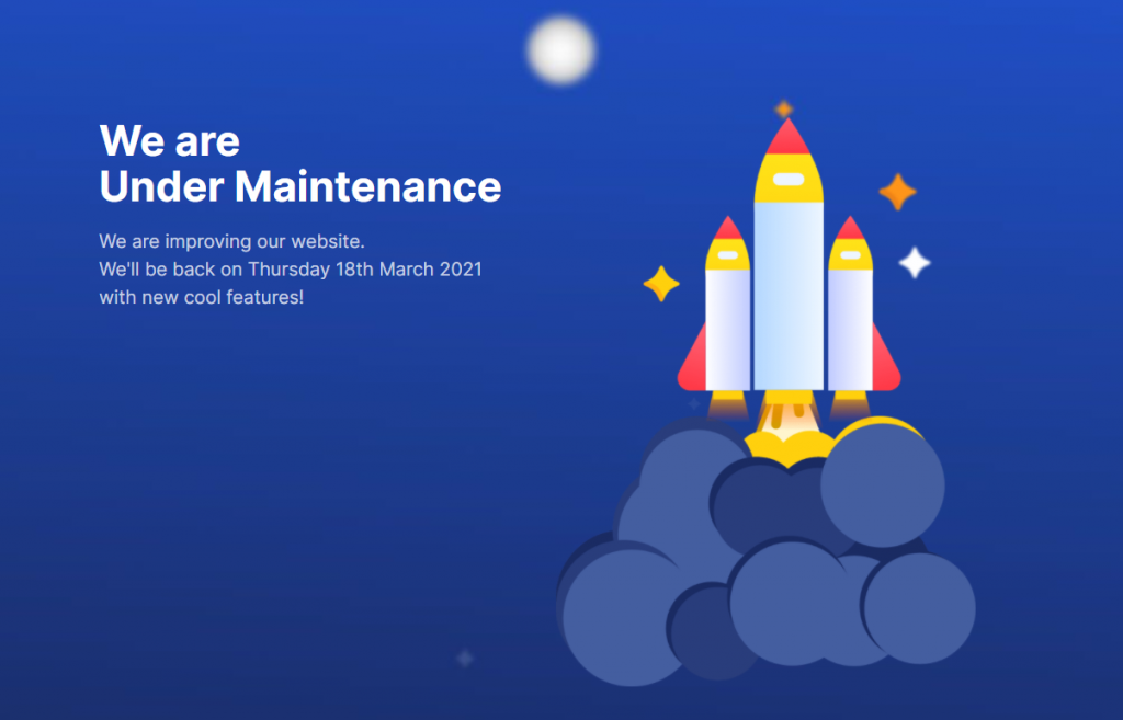 A landing page displaying an "Under maintenance" message