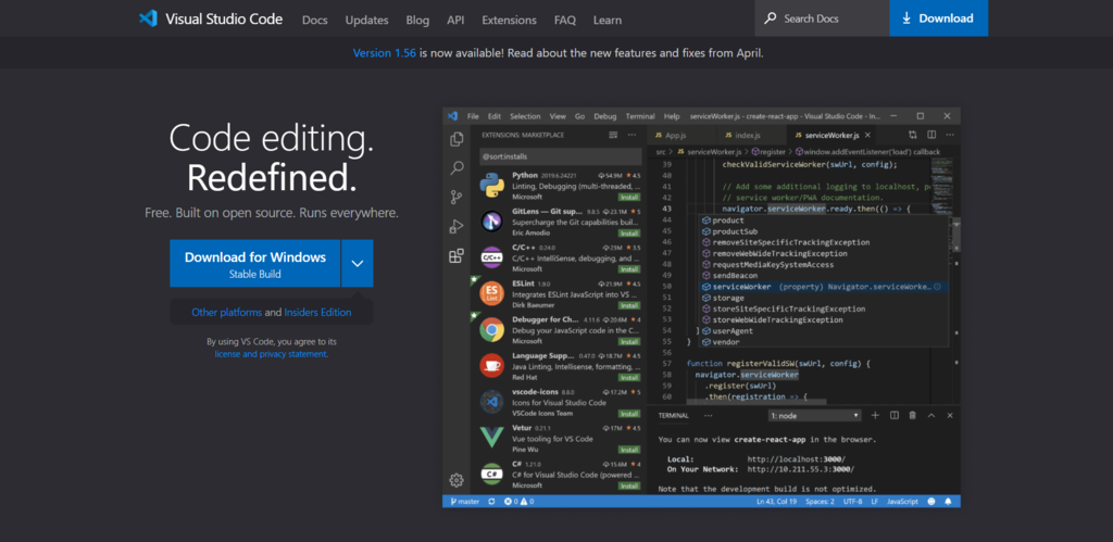 Screenshot of the Visual Studio Code website