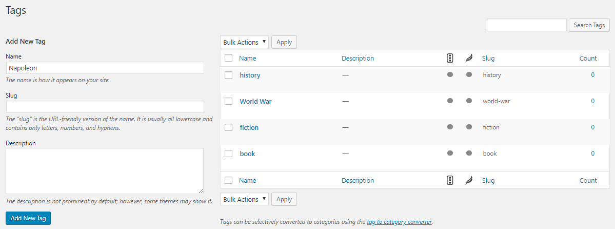 Add WordPress Tags for existing post