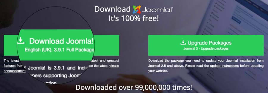 Downloading Joomla CMS installation files