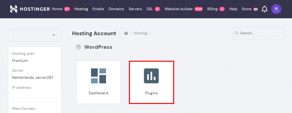 A screenshot showing how to activate or deactivate plugins from the hPanel