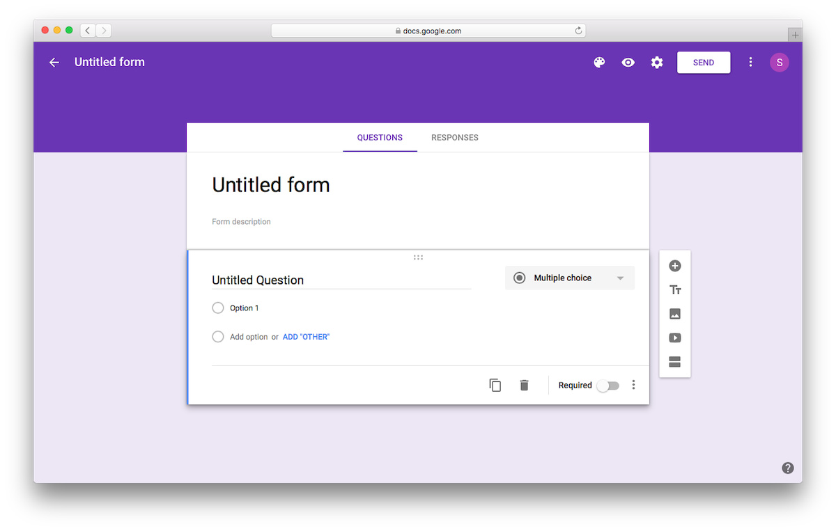 Starting with Untitled Form to Create a Google Form
