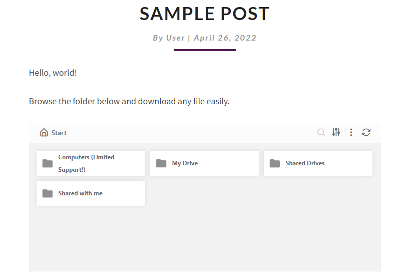 Embedding the file browser using the Use-Your-Drive WordPress plugin