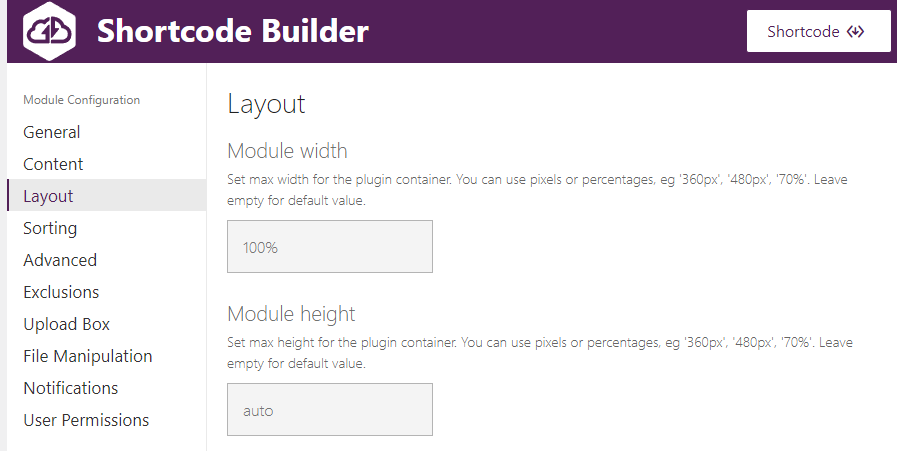 Use-Your-Drive shortcode builder interface