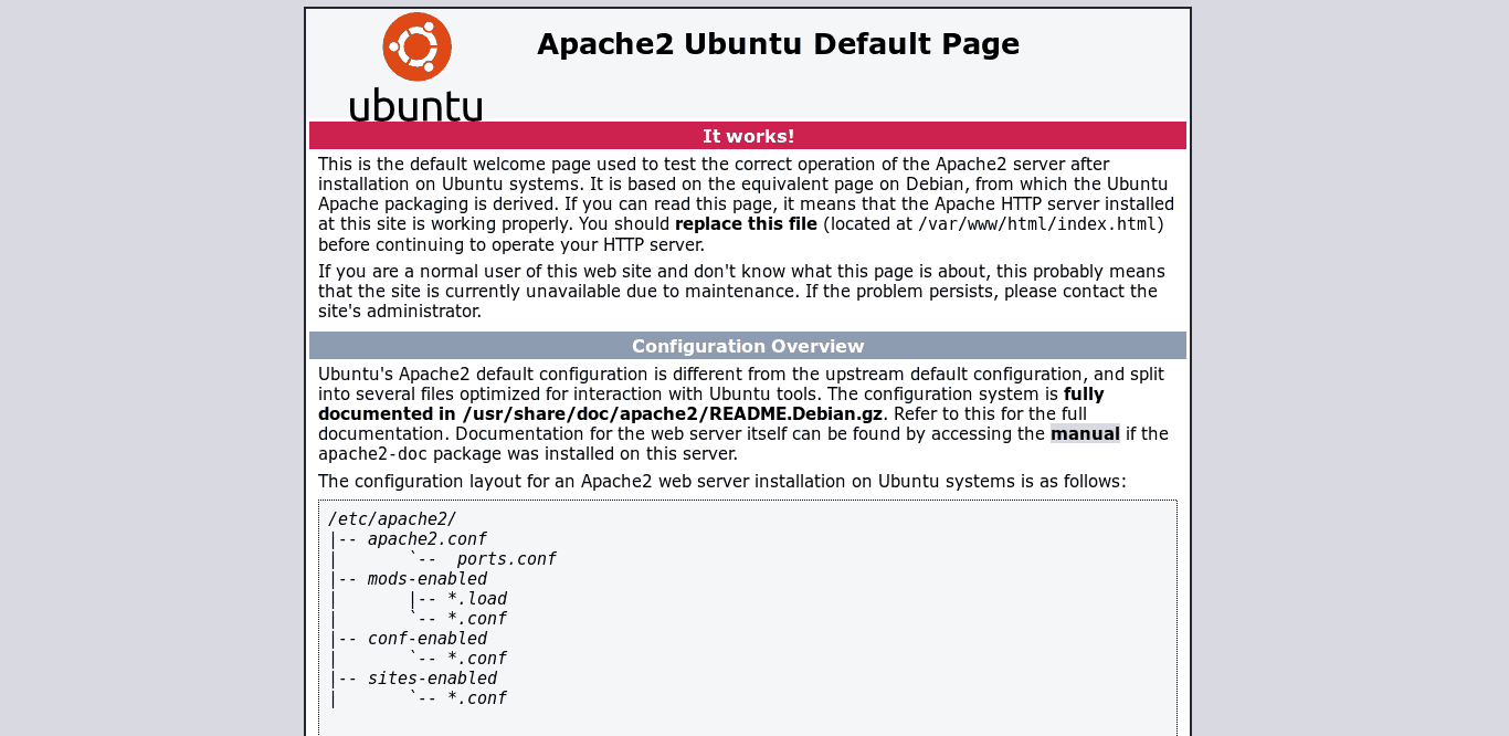 Apache default screen on a browser