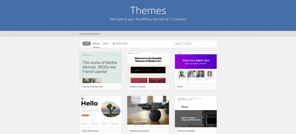 Screenshot showing wordpress themes