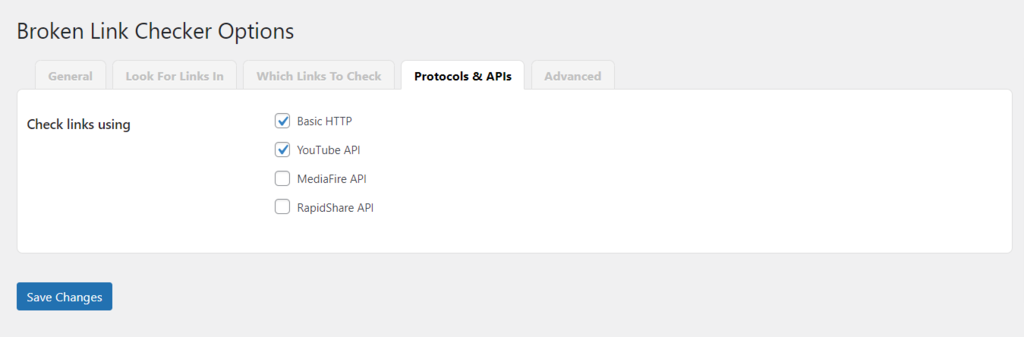 Protocols & APIs in Broken Link Checker.