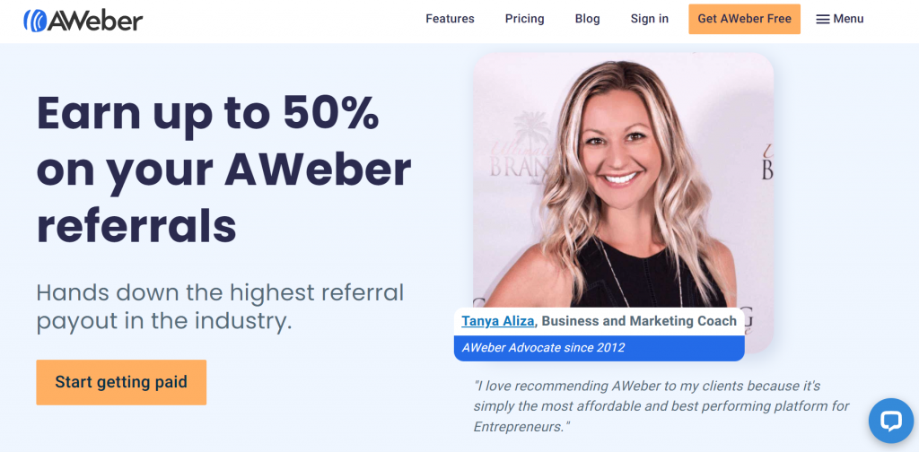 AWeber affiliate program landing page
