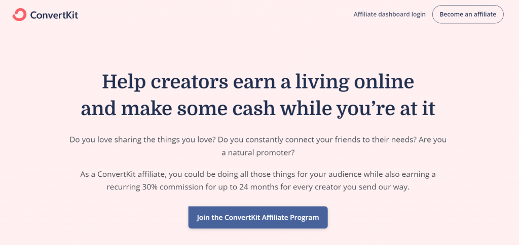 ConvertKit affiliate program landing page