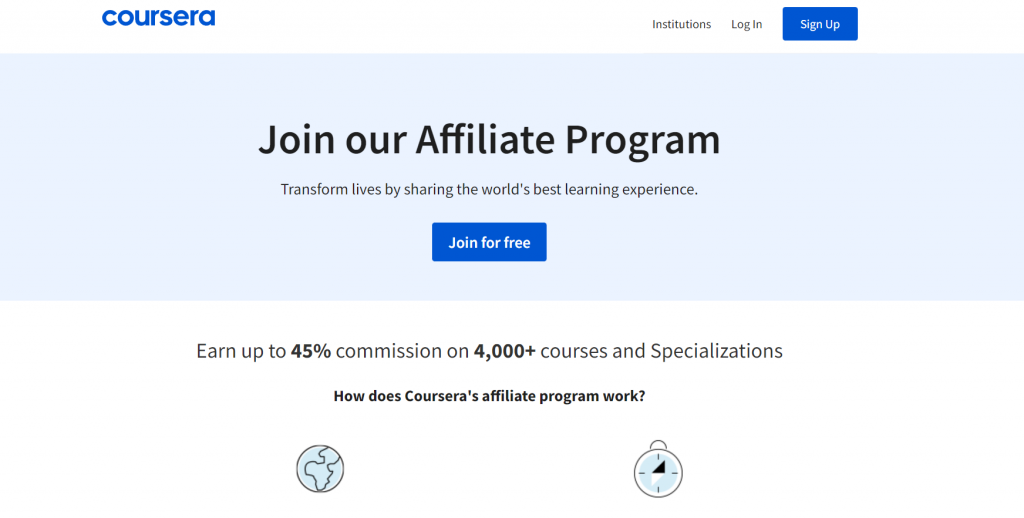 Coursera affiliate program landing page