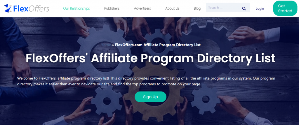 FlexOffers affiliate program landing page
