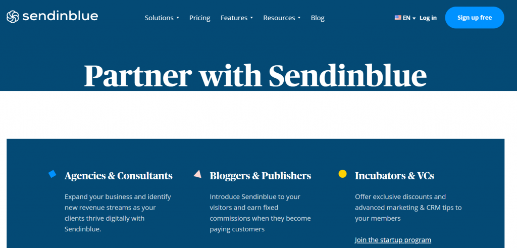 Sendinblue affiliate program landing page