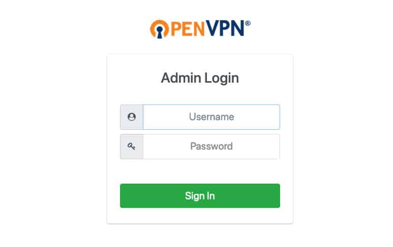 Open VPN admin client login screen