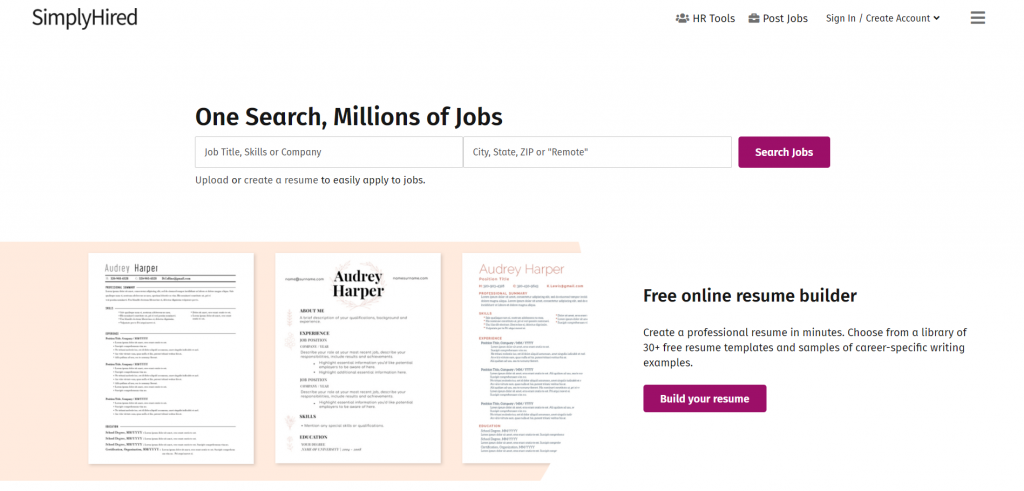 SimplyHired home page 