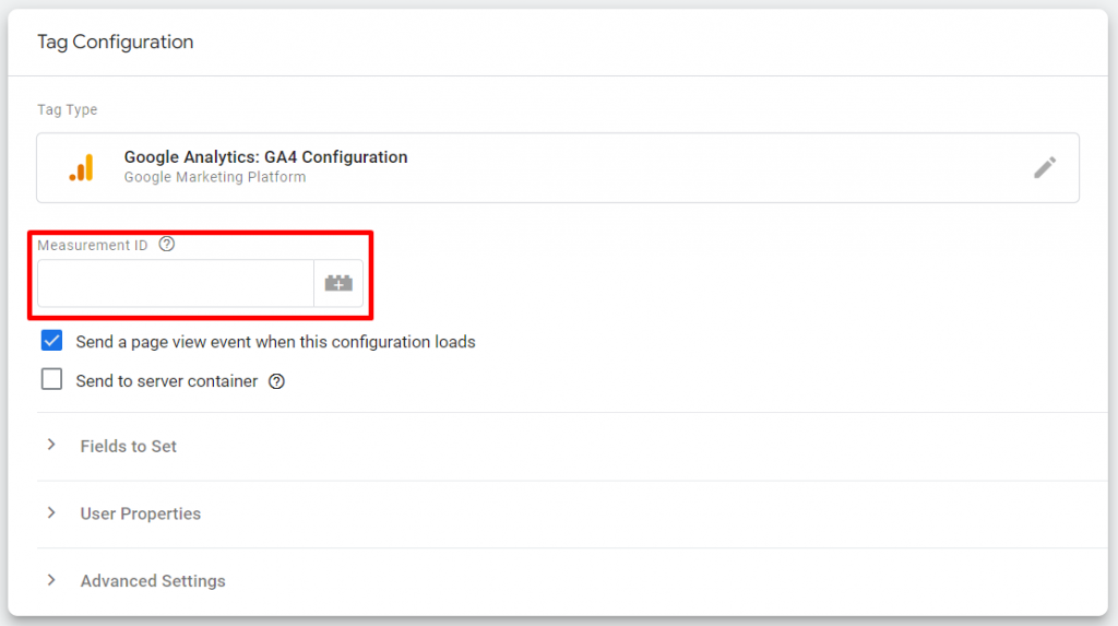 Enter your Google Analytics 4 measurement ID in the Tag Configuration
