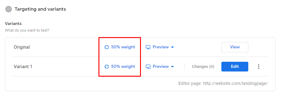 Variant weight on Google Optimize