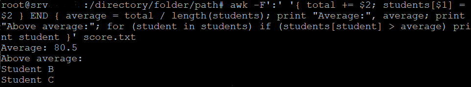 The awk command and its output in Terminal