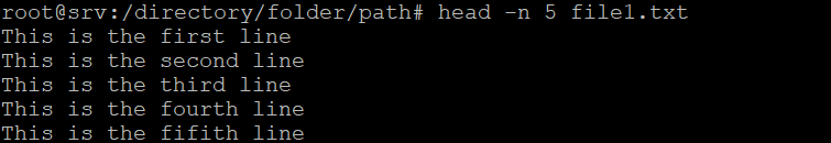 The head command  with the -n 5 option outputs the first five lines of a file in Terminal