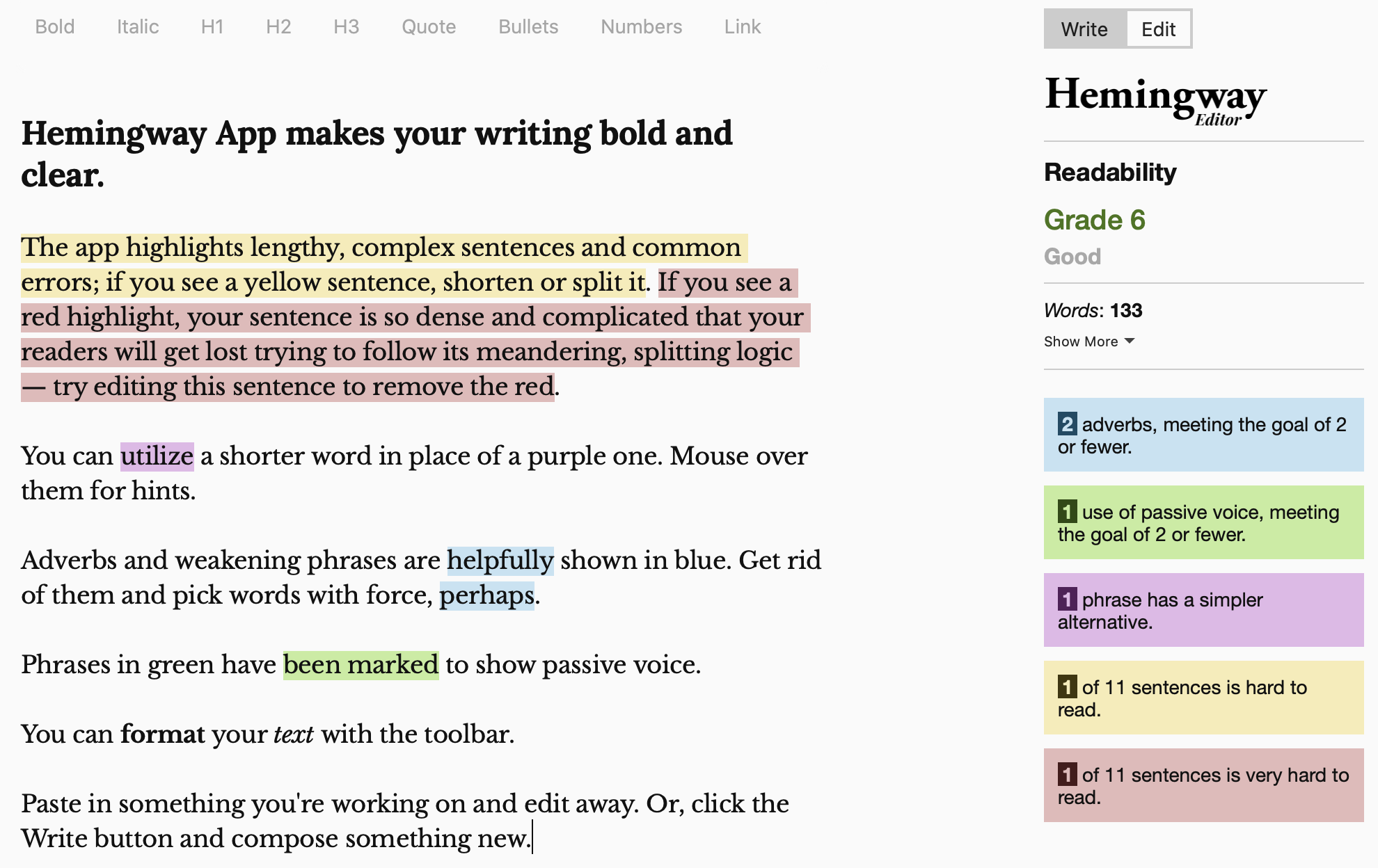 Hemingway app for making your writing concise