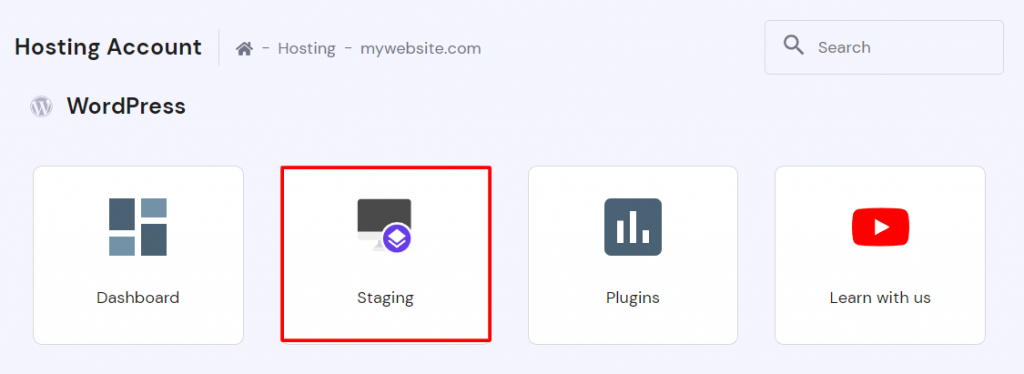 The Staging menu under the WordPress section on hPanel