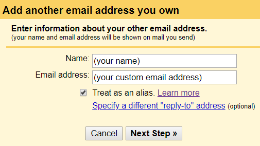 Google SMTP's email registration pop-up