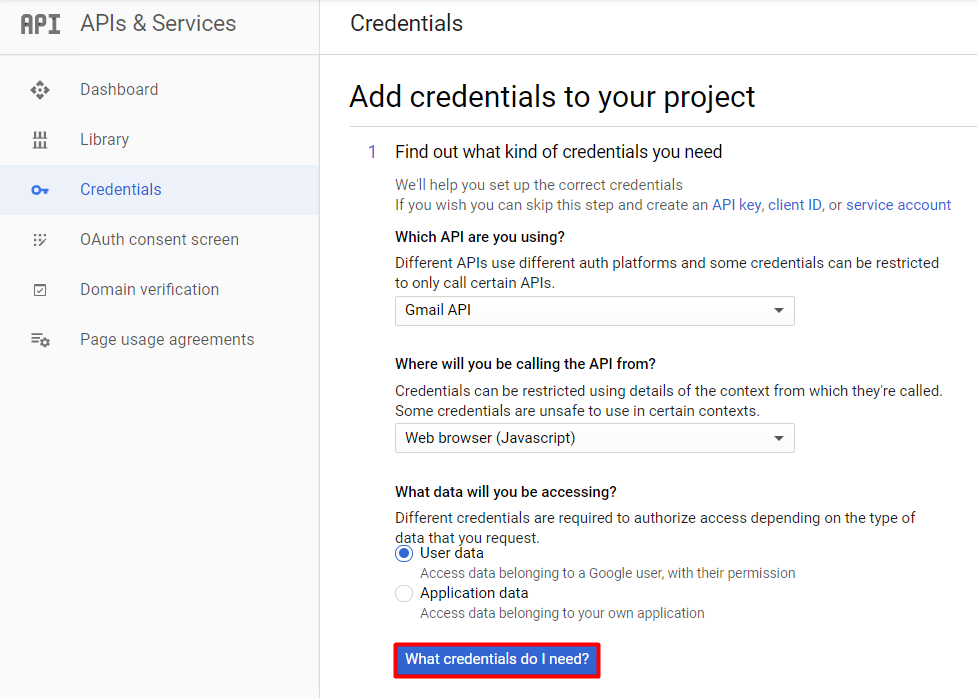 Adding credentials on Google API