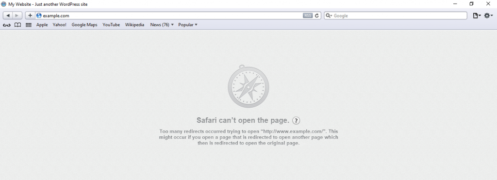 Safari error message for err_too_many_redirects.